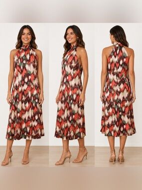 NWT Banana Republic Abstract Print Halter Midi Dress Size 8